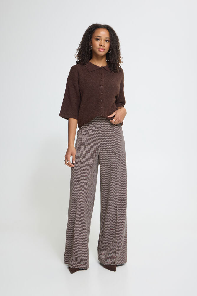 ICHI - KATE TWILL - Printed high waist trousers