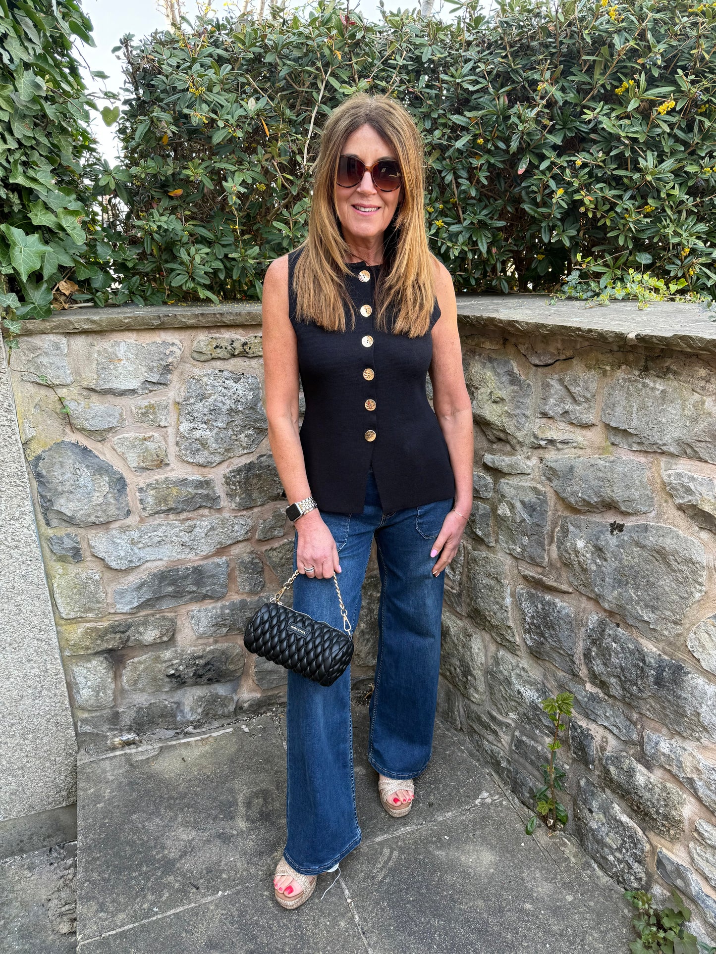 THISBE - Gold button knitted waistcoat