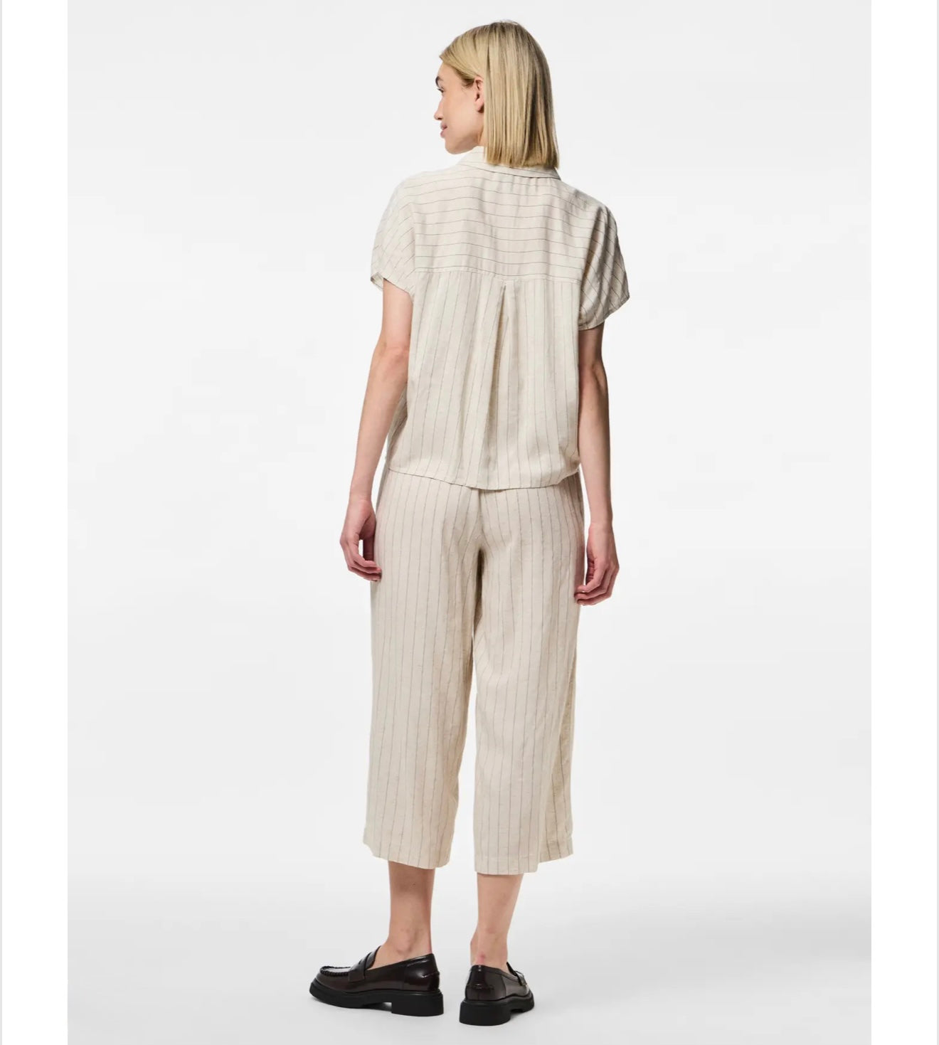 PIECES - PIA - Pinstripe tie linen short sleeve shirt