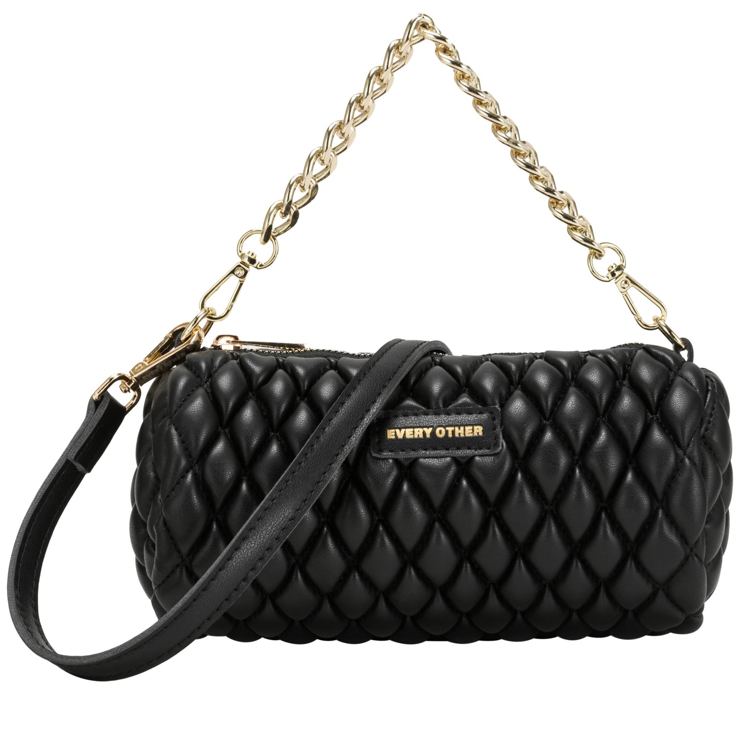 Every Other - 12063 - Quilt detail cylinder cross body bag - Black