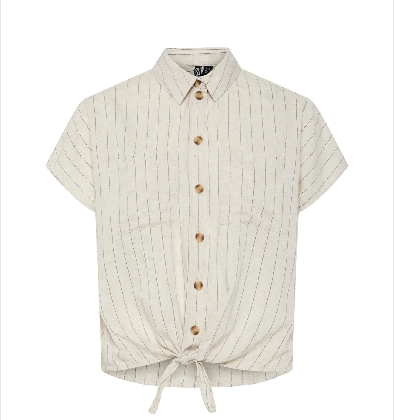 PIECES - PIA - Pinstripe tie linen short sleeve shirt