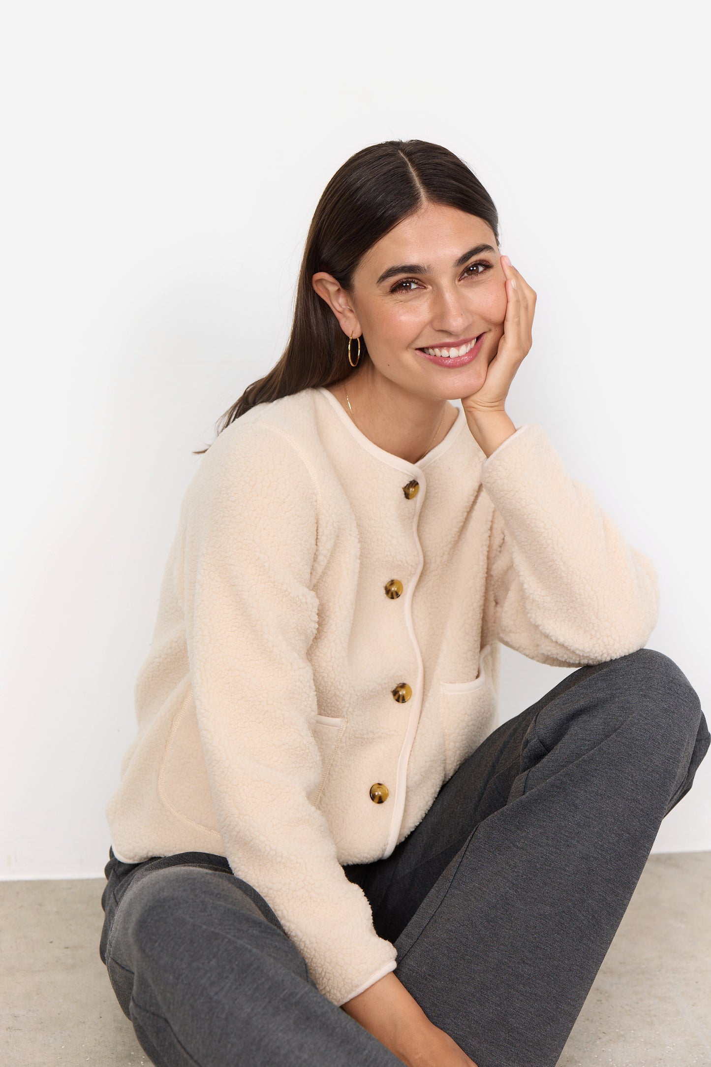 Soya Concept - ONYX 2 - Teddy button jacket - Cream image 0