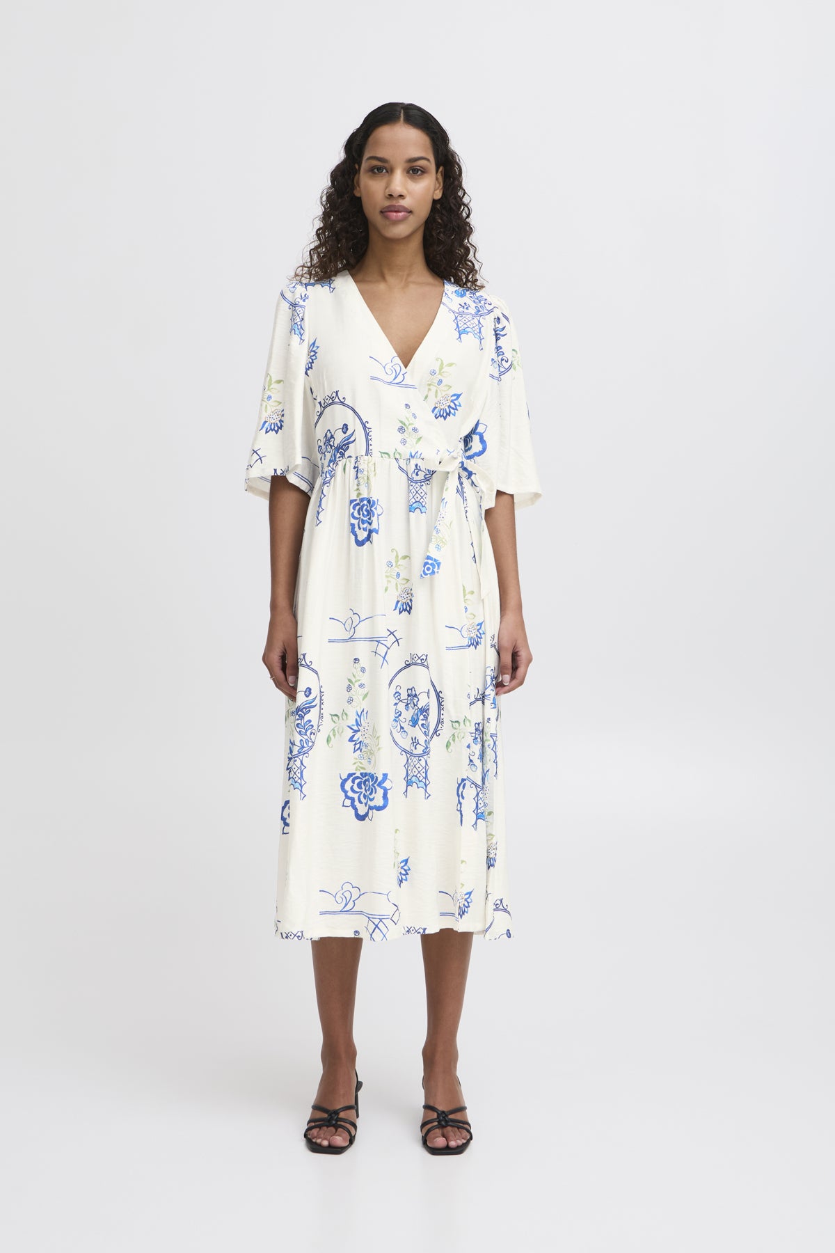 ICHI - LUCIE DR - Printed 3/4 flow sleeve dress