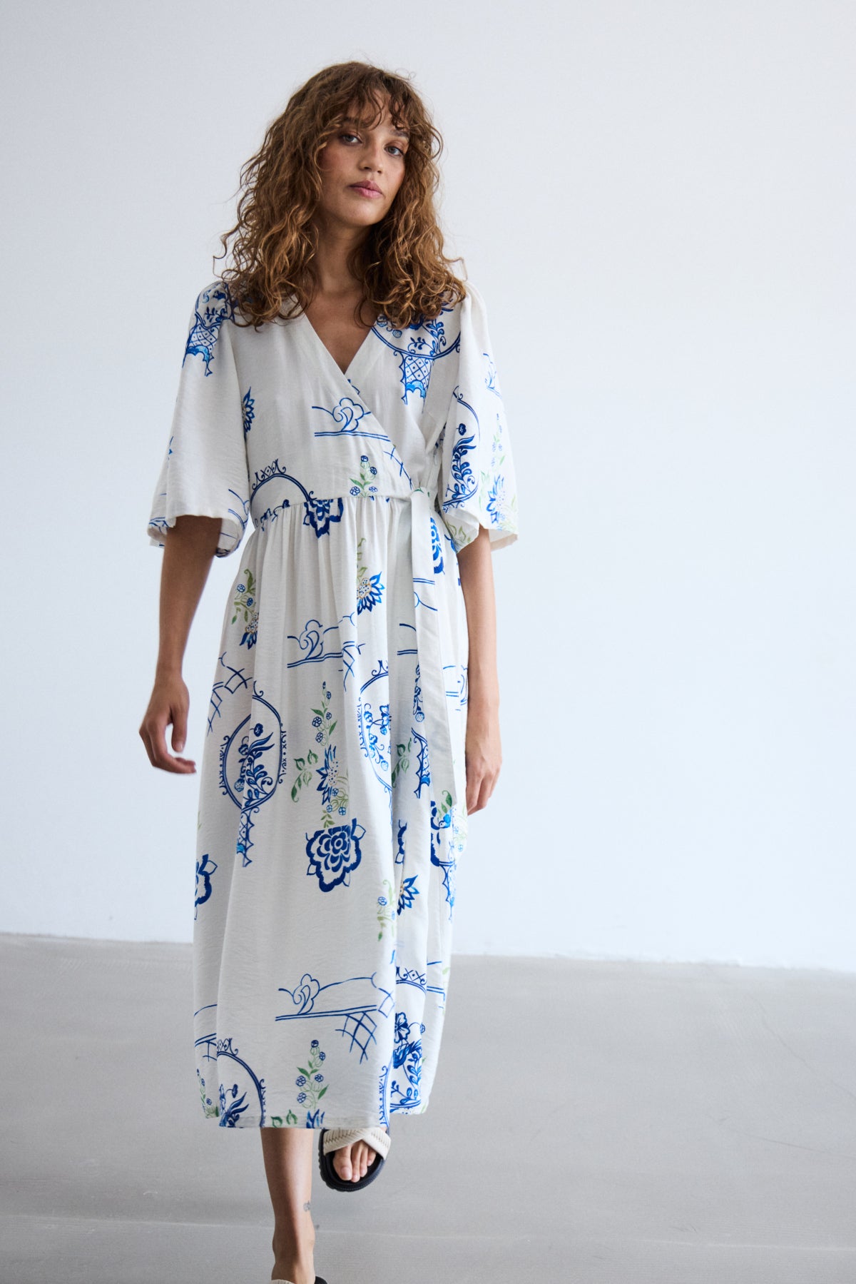 ICHI - LUCIE DR - Printed 3/4 flow sleeve dress