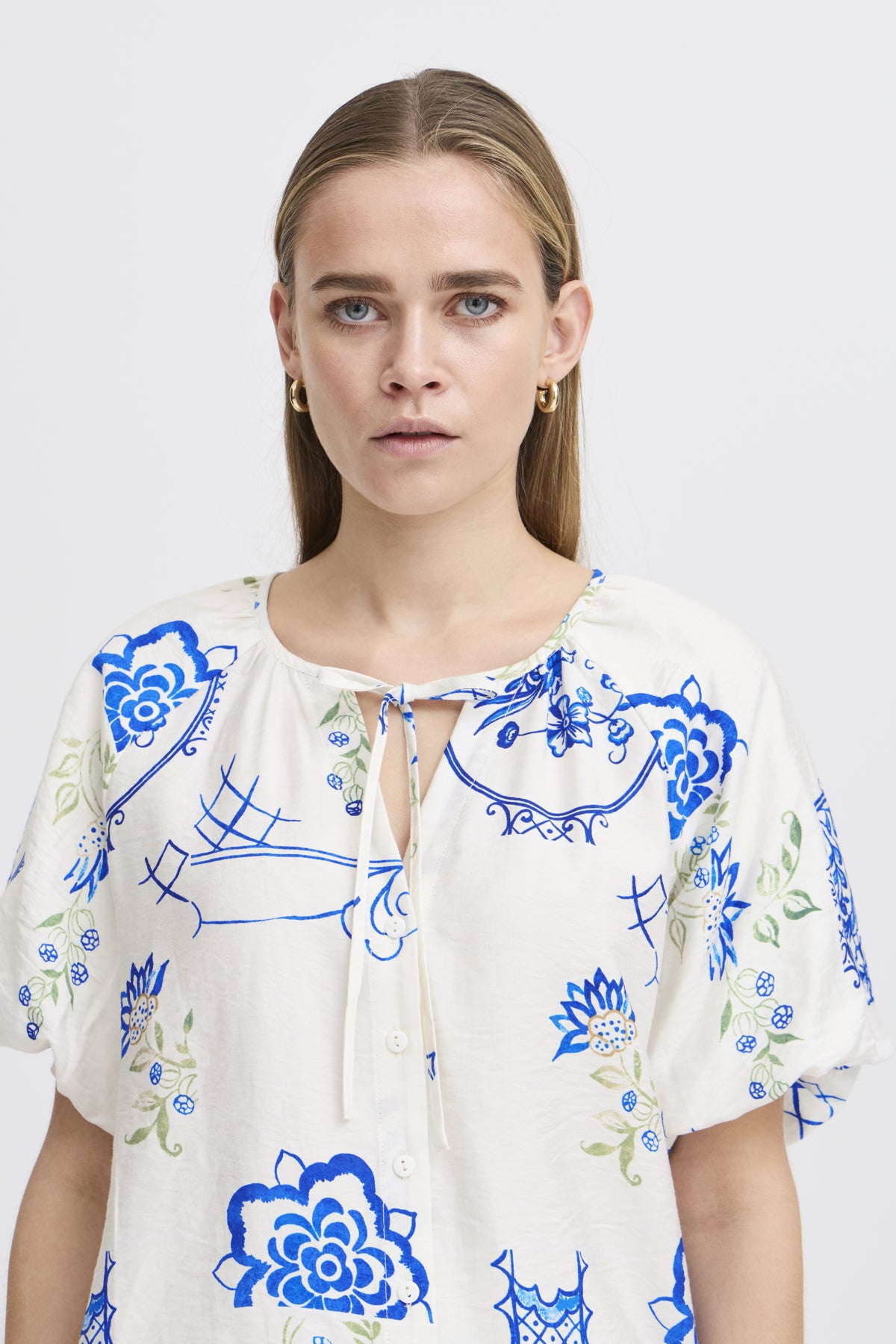 ICHI - LUCIE SH - Printed puff sleeve top