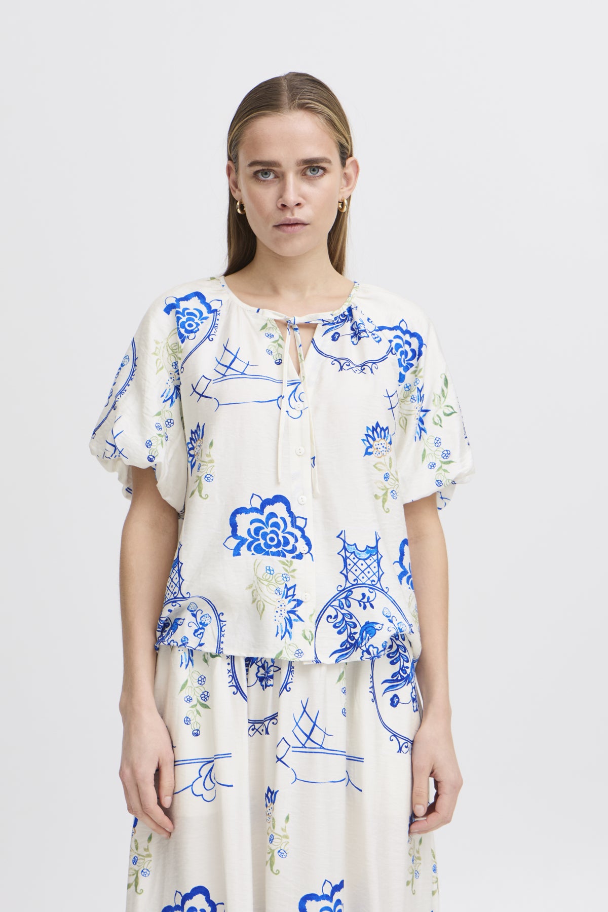 ICHI - LUCIE SH - Printed puff sleeve top