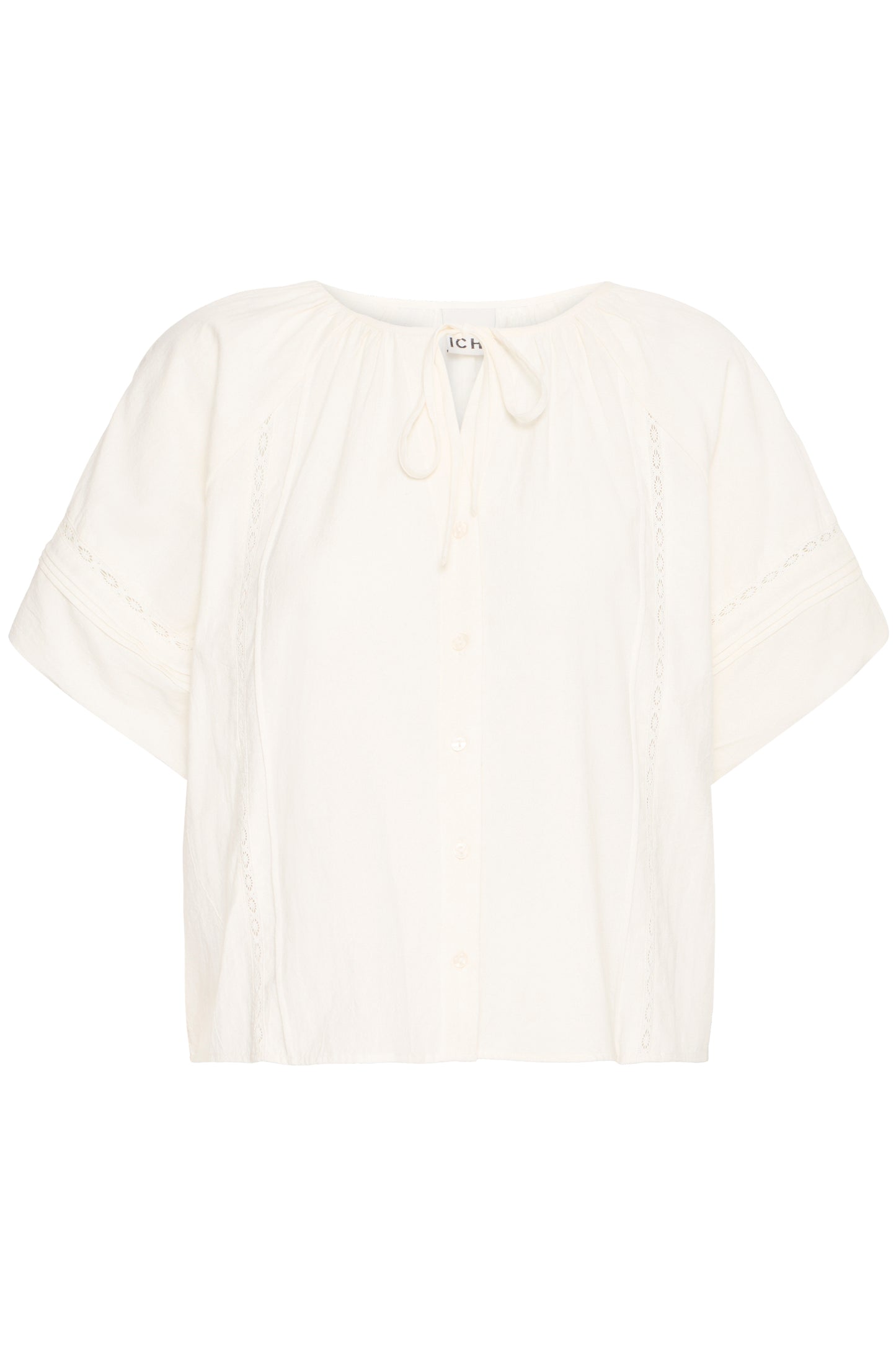 ICHI - UTAKO SH - Embroidery cut out detail puff sleeve top