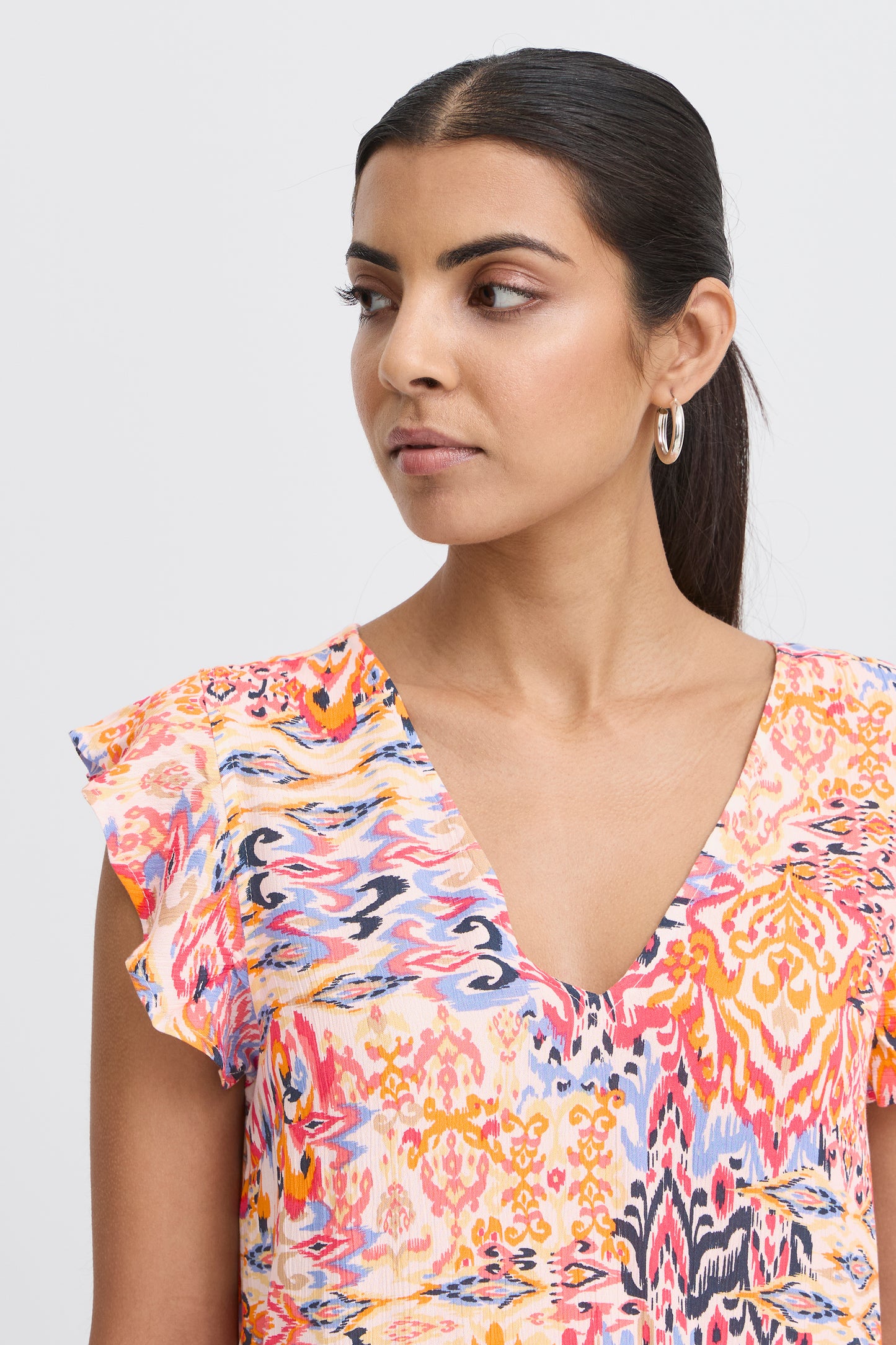 ICHI - MARRAKECH TO10 - Mix print frill sleeve top