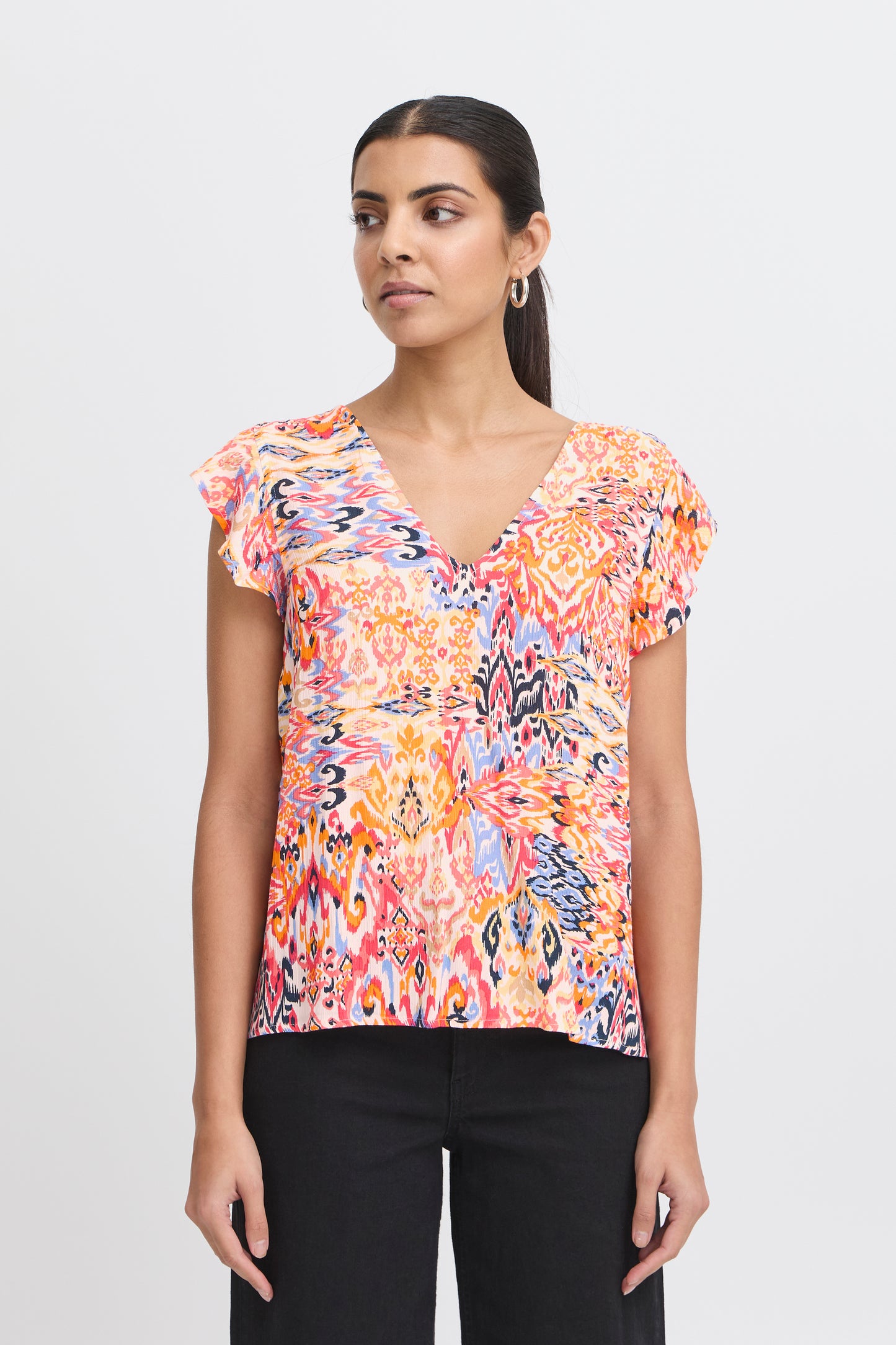 ICHI - MARRAKECH TO10 - Mix print frill sleeve top