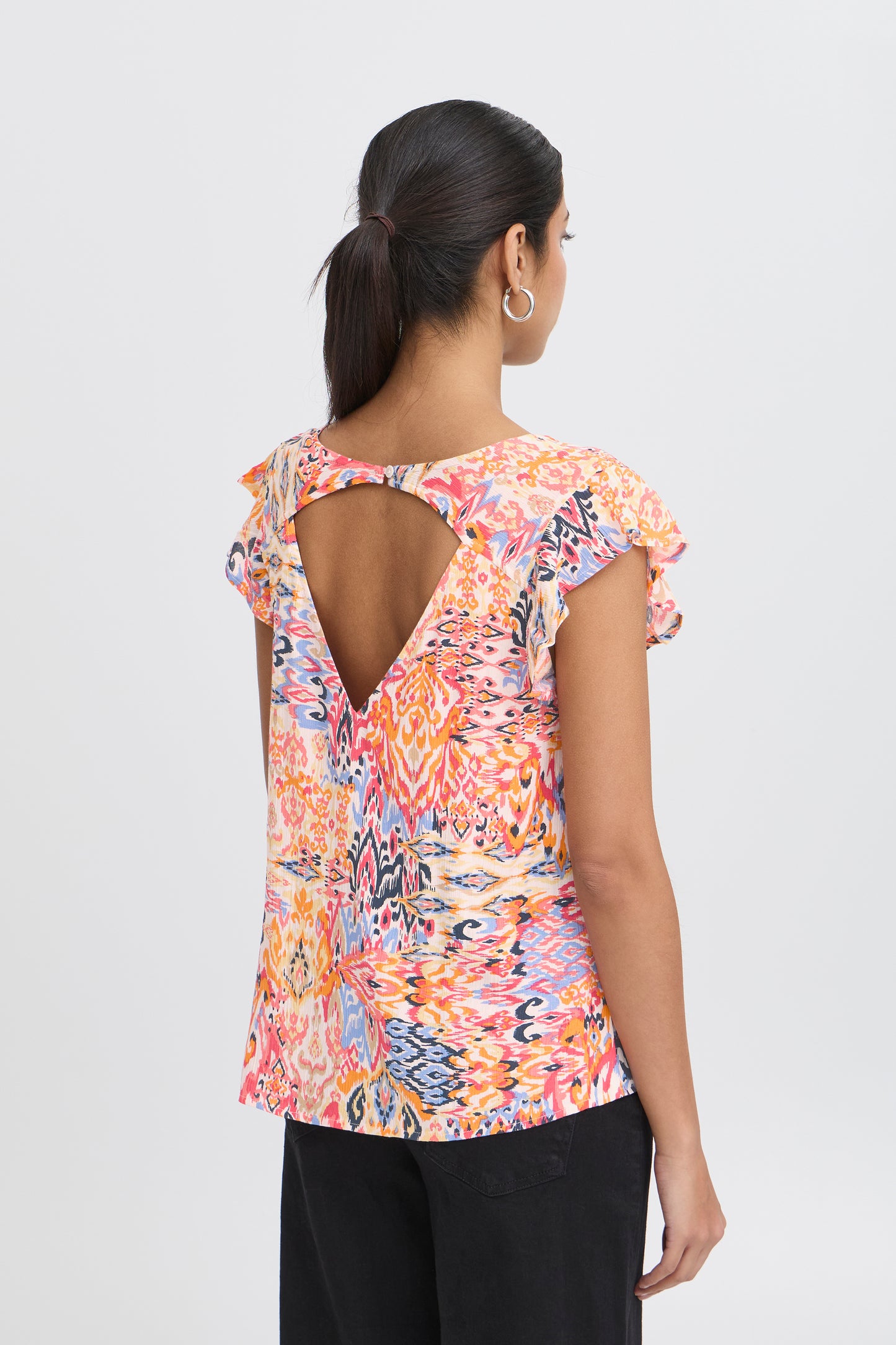 ICHI - MARRAKECH TO10 - Mix print frill sleeve top