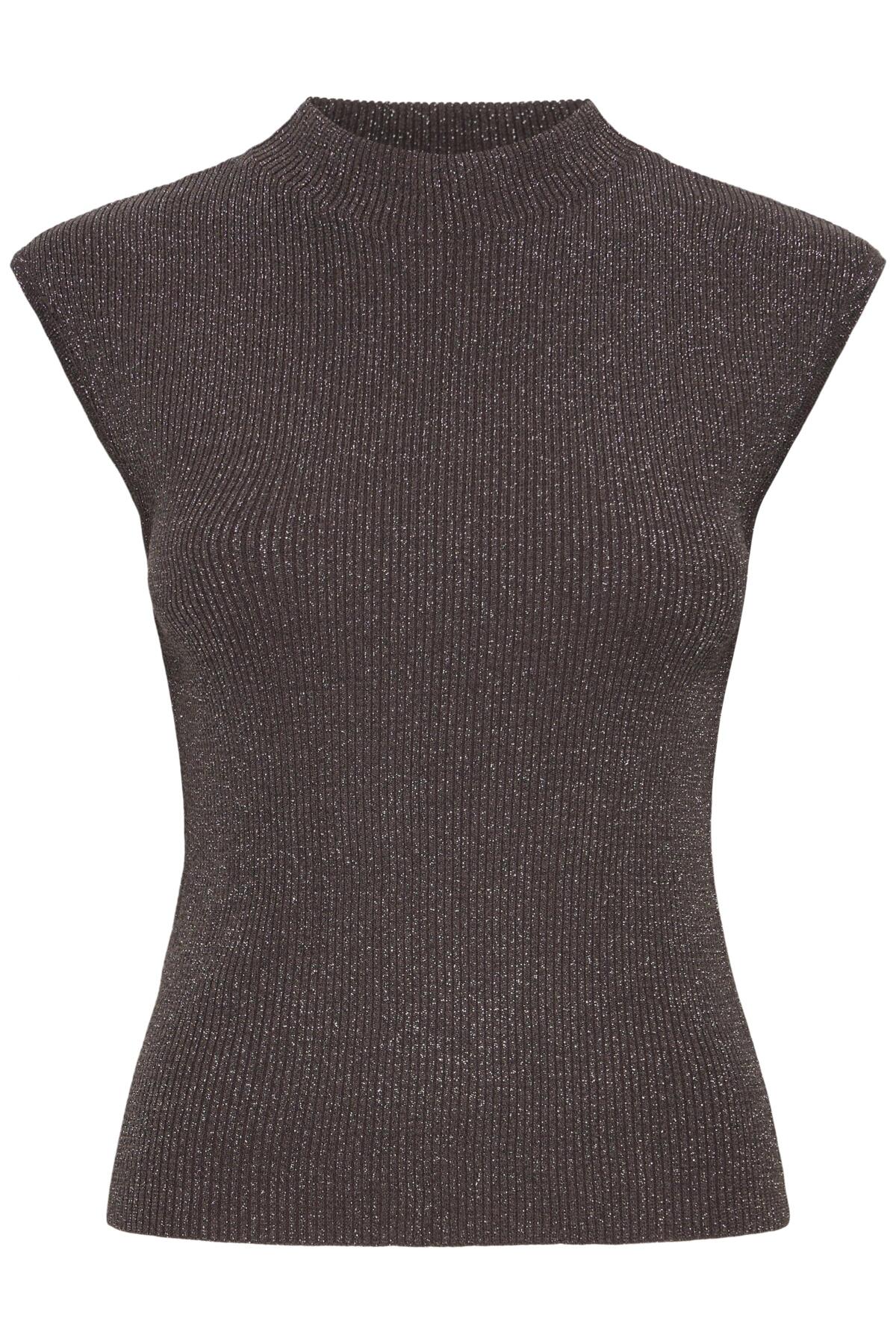ICHI - CODY - Knitted lurex detail fitted top - Plum