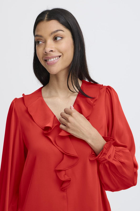B.Young - FLAIR - Ruffle front satin top