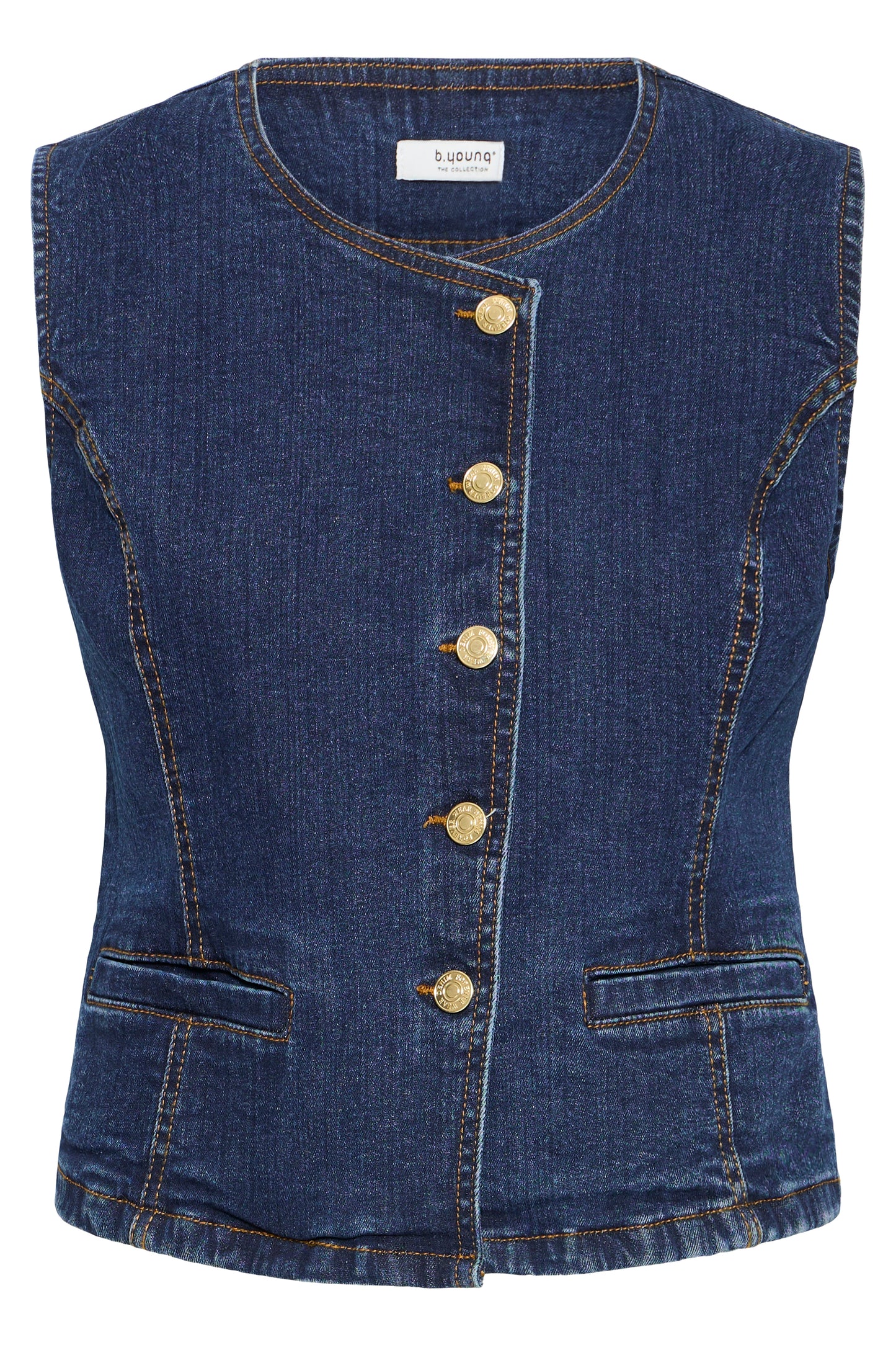 B.young - KOMMA WC - Denim gold button waistcoat