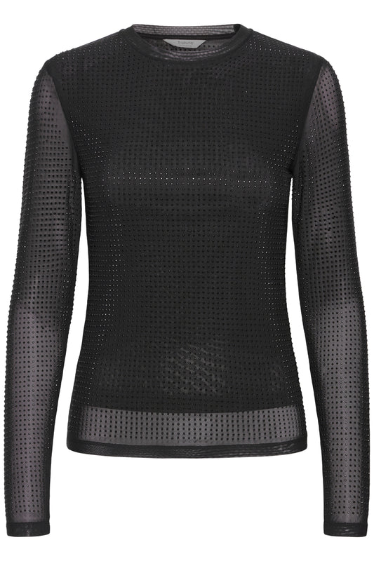 B.Young - PAVLINA - Fitted mesh long sleeve jewelled top
