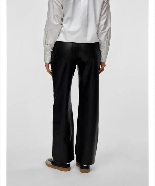 Vero Moda - TESSA - Faux leather wide HR trousers