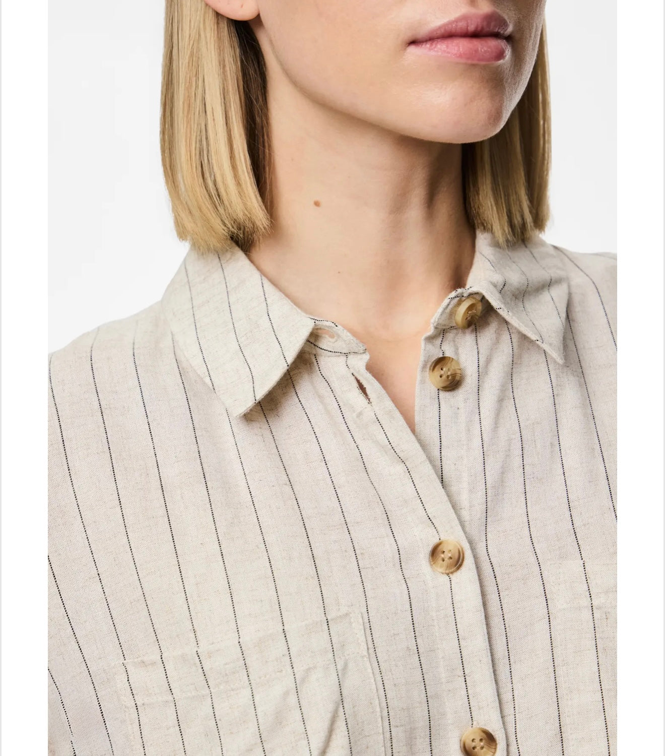 PIECES - PIA - Pinstripe tie linen short sleeve shirt