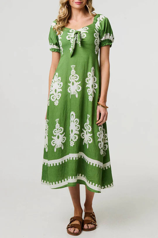 IVY - Printed tie front midi dress