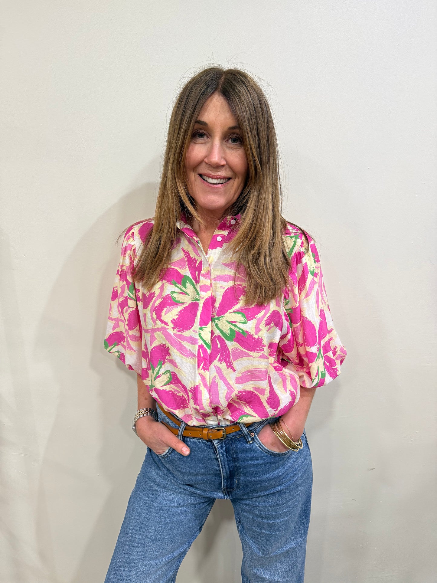 AVA - Printed puff sleeve shirt