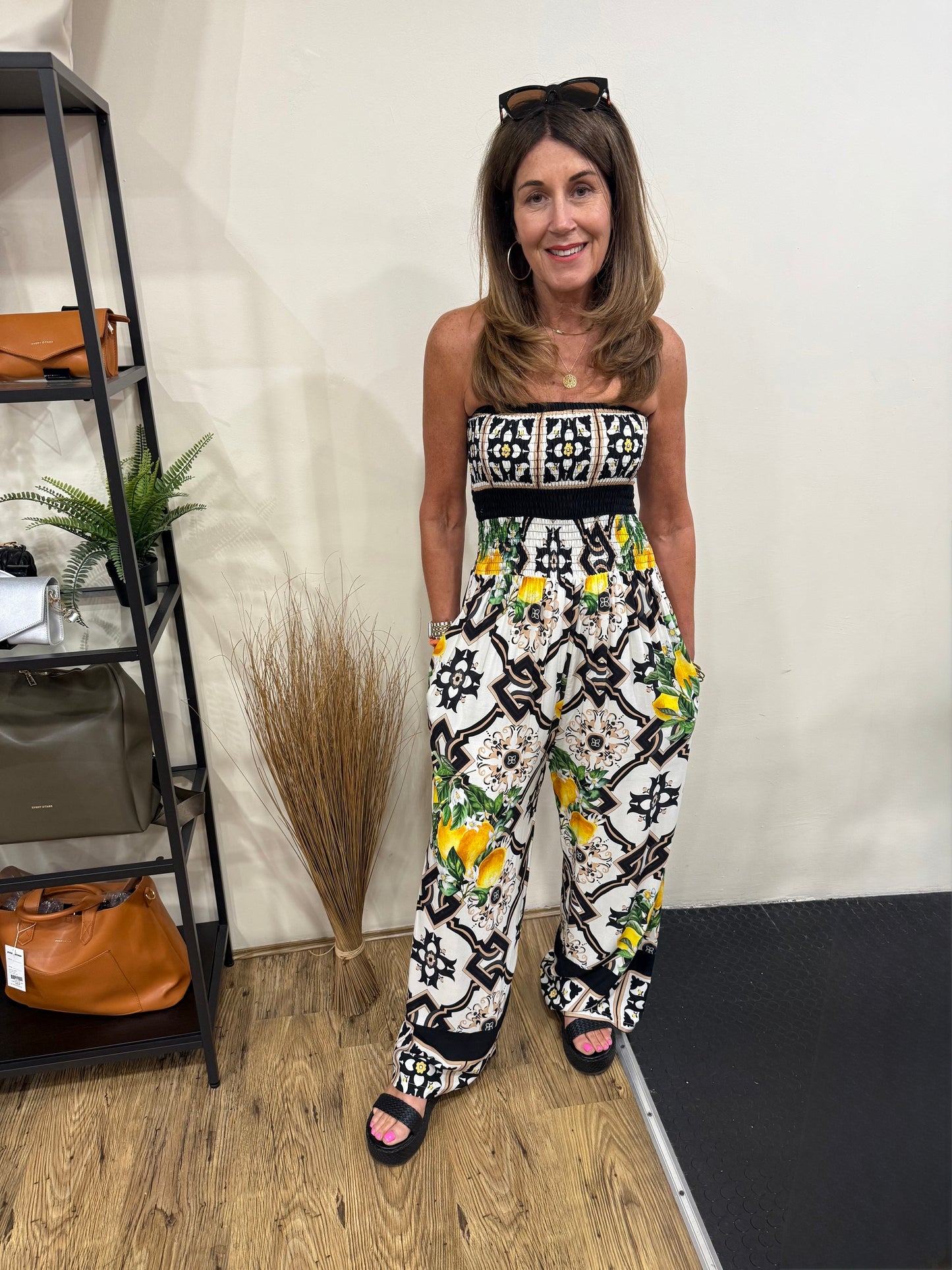 LUNA - Lemon print wide leg jumpsuit