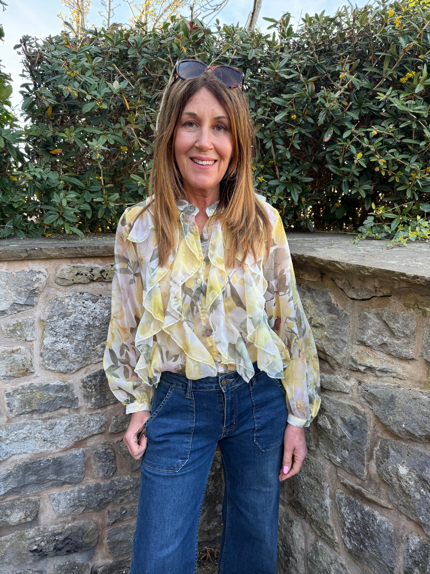 SONALI - Ruffle front floral blouse