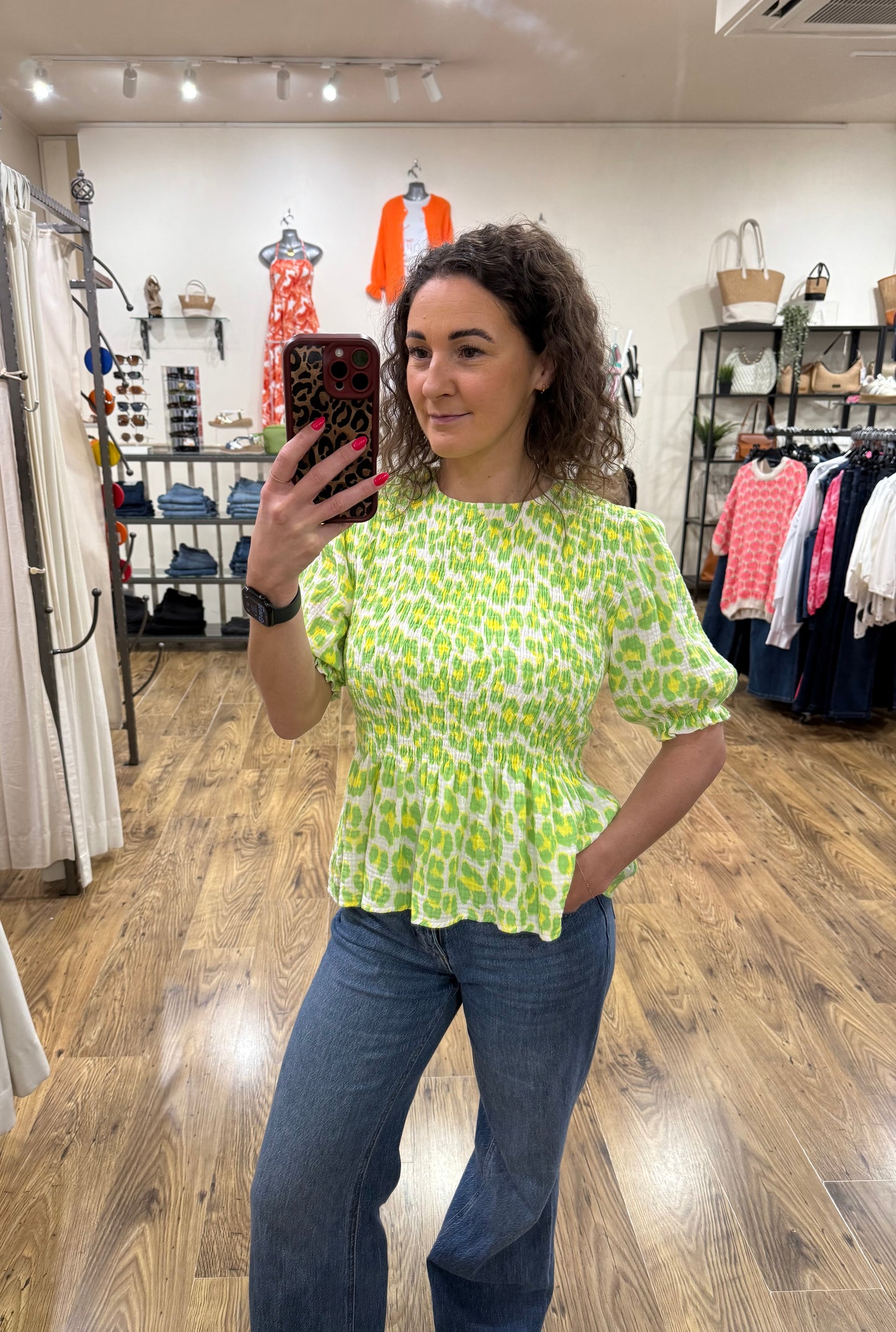 POLLY - Leopard shirred detail peplum top