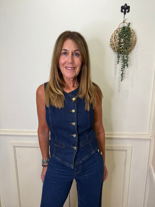 B.young - KOMMA WC - Denim gold button waistcoat