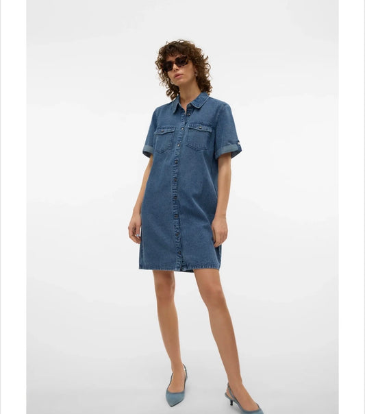 Vero Moda - JENNIE - Short sleeve denim dress