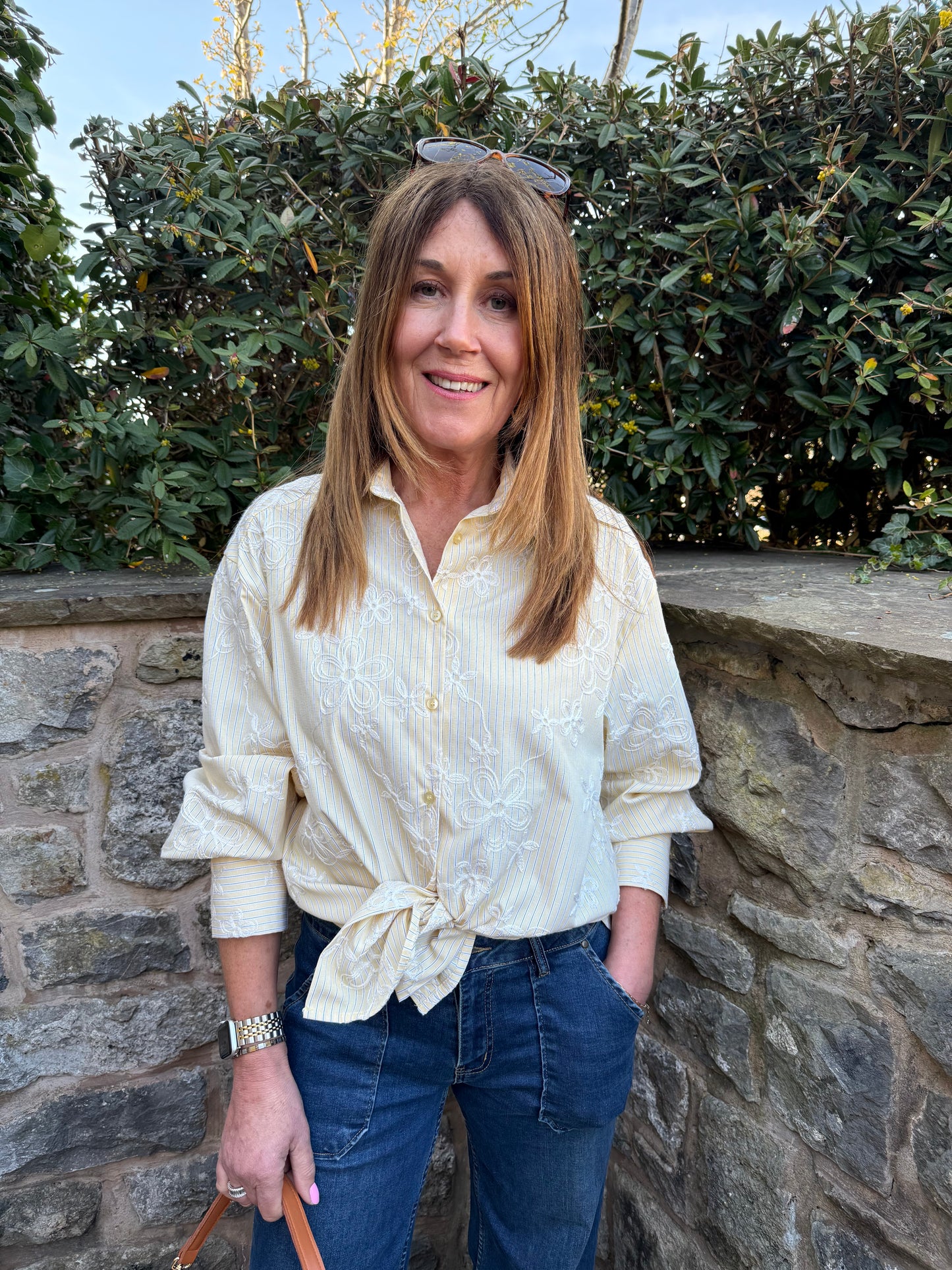 AMBROSIA - Stripe embroidered detail shirt