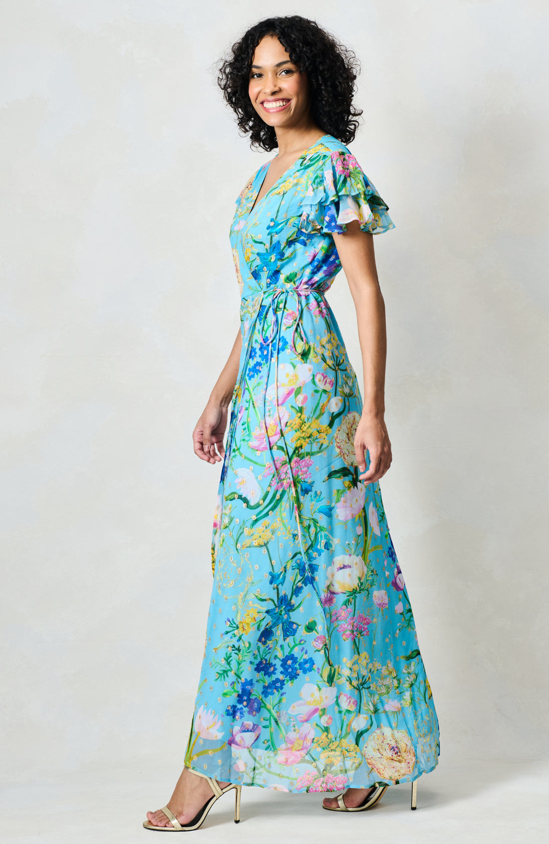 Hope & Ivy - The Kaya - Wrap Dress with Tie Waist and Flutter Sleeve