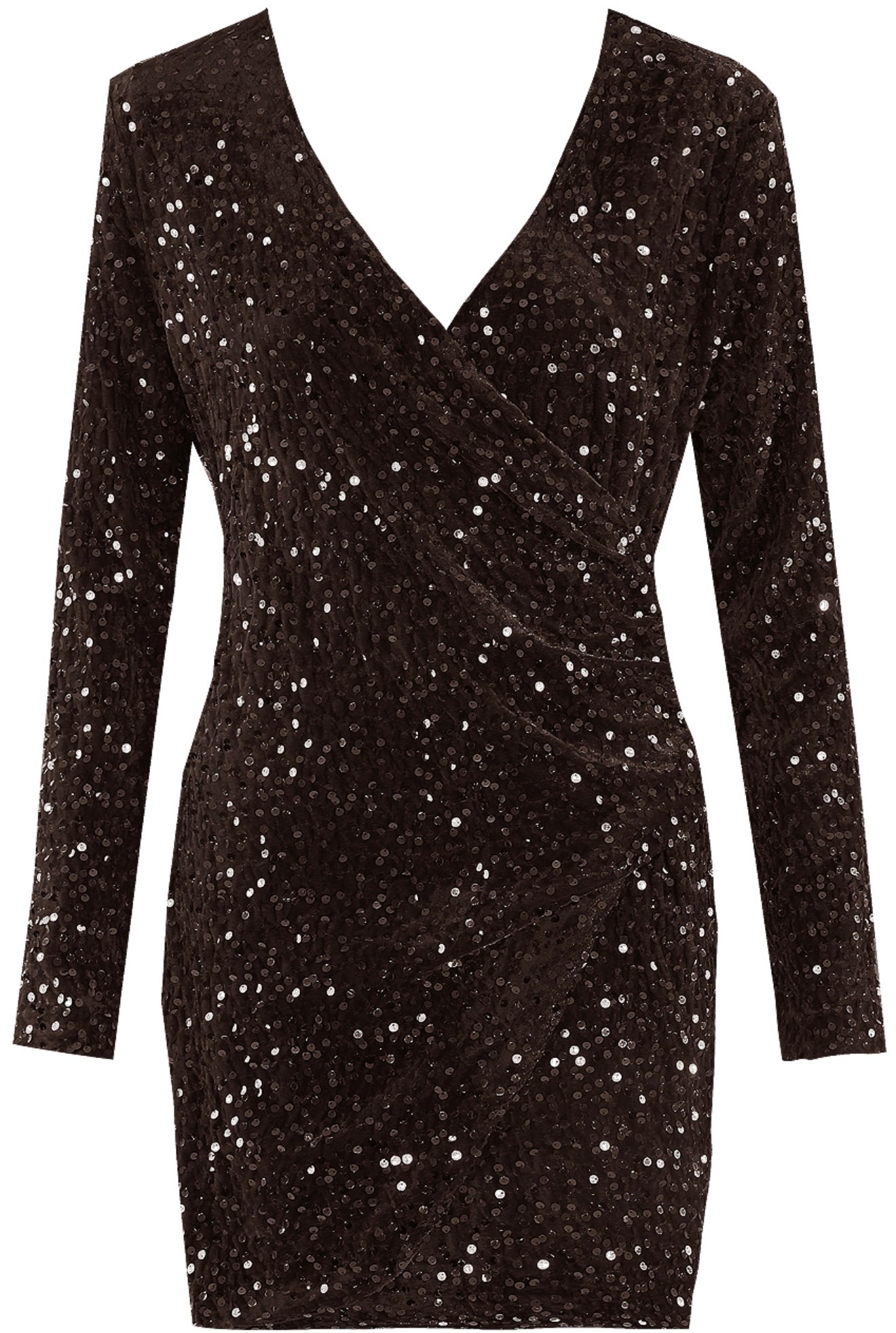 NEVE - Long Sleeve Sequin Wrap Look Dress