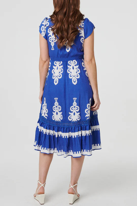 CASSIA - Printed v.neck midi dress