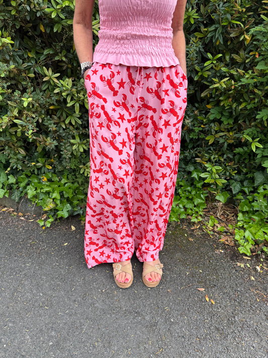 GABBIE - Red & Pink lobster print trousers