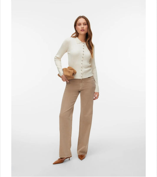 Vero Moda - TESSA - High waist wide leg jeans - Beige