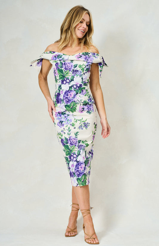 Hope & Ivy - SUZETTE - Off The Shoulder Midi Dress with Pencil Skirt