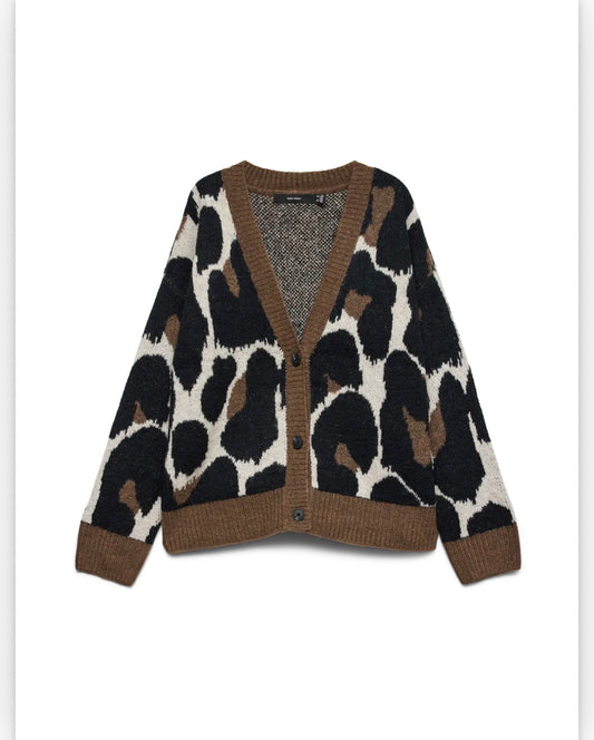 Vero Moda - LEONIE - Leopard print chunky knit cardi