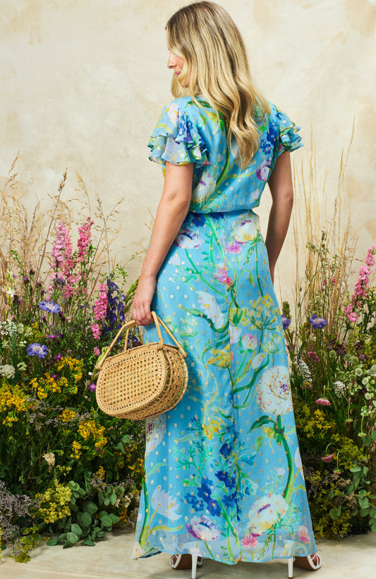 Hope & Ivy - The Kaya - Wrap Dress with Tie Waist and Flutter Sleeve