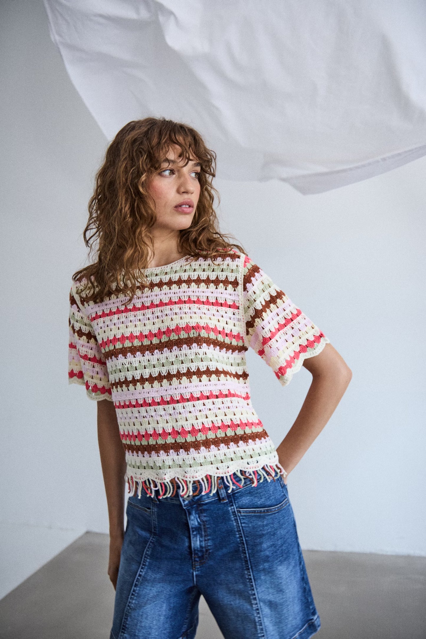 ICHI - BANDIE SS - Crochet knitted top