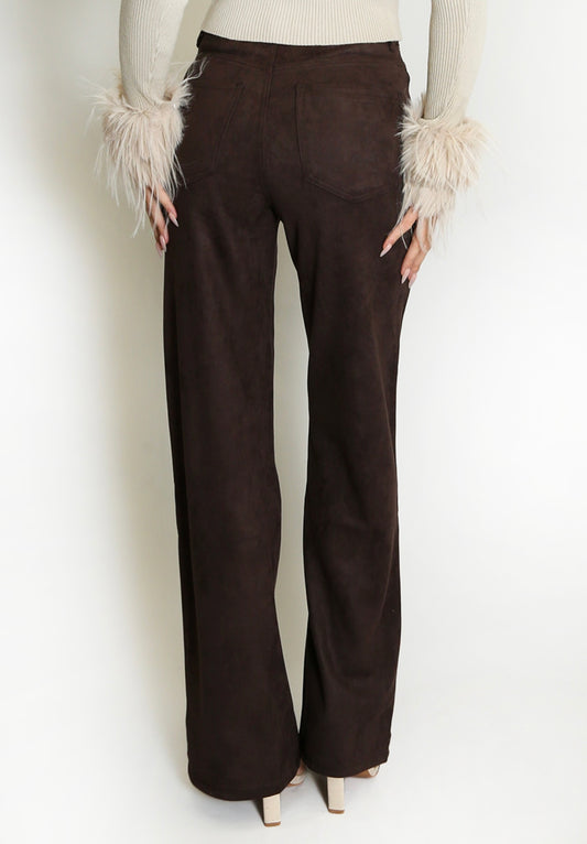 WAYNE - Faux suede straight leg trousers