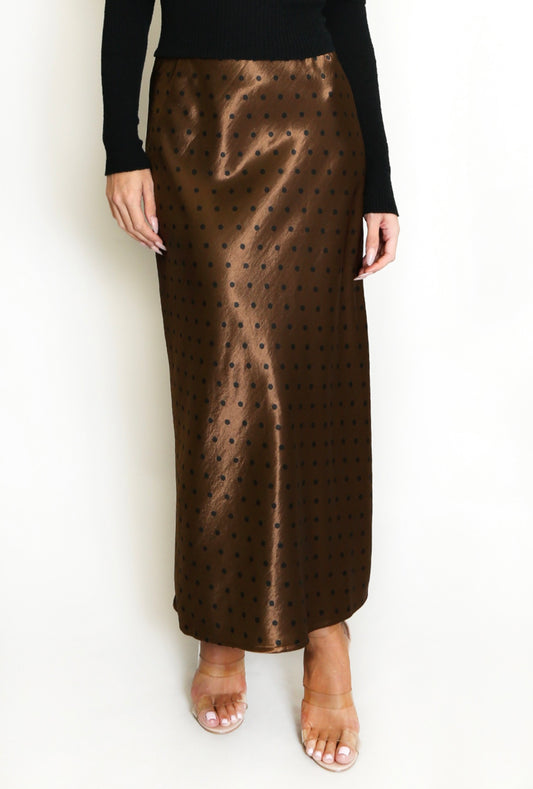 KLAIR - Satin polka dot midi skirt