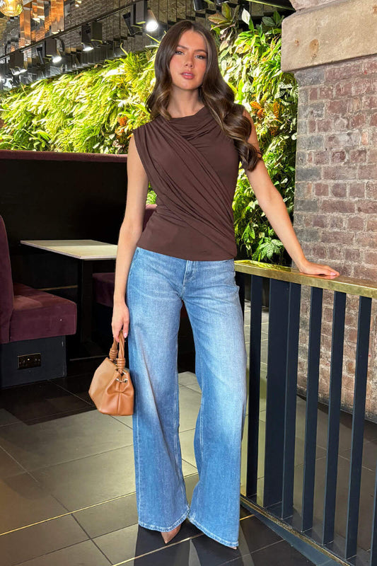 AX Paris - TA680 - Chocolate Draped Front Top