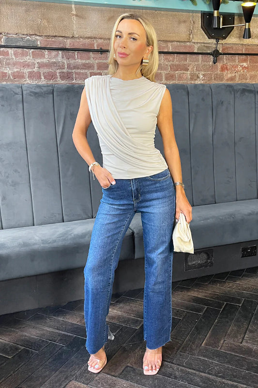 AX Paris - TA680 - Stone Draped Front Top