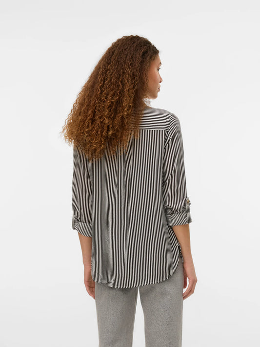 Vero Moda - BUMPY - Stripe front pocket shirt - Dark Chocolate