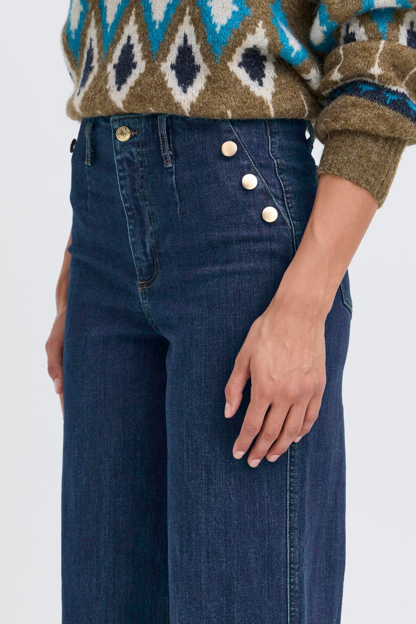B.Young - KOMMA - Gold button ankle length jeans
