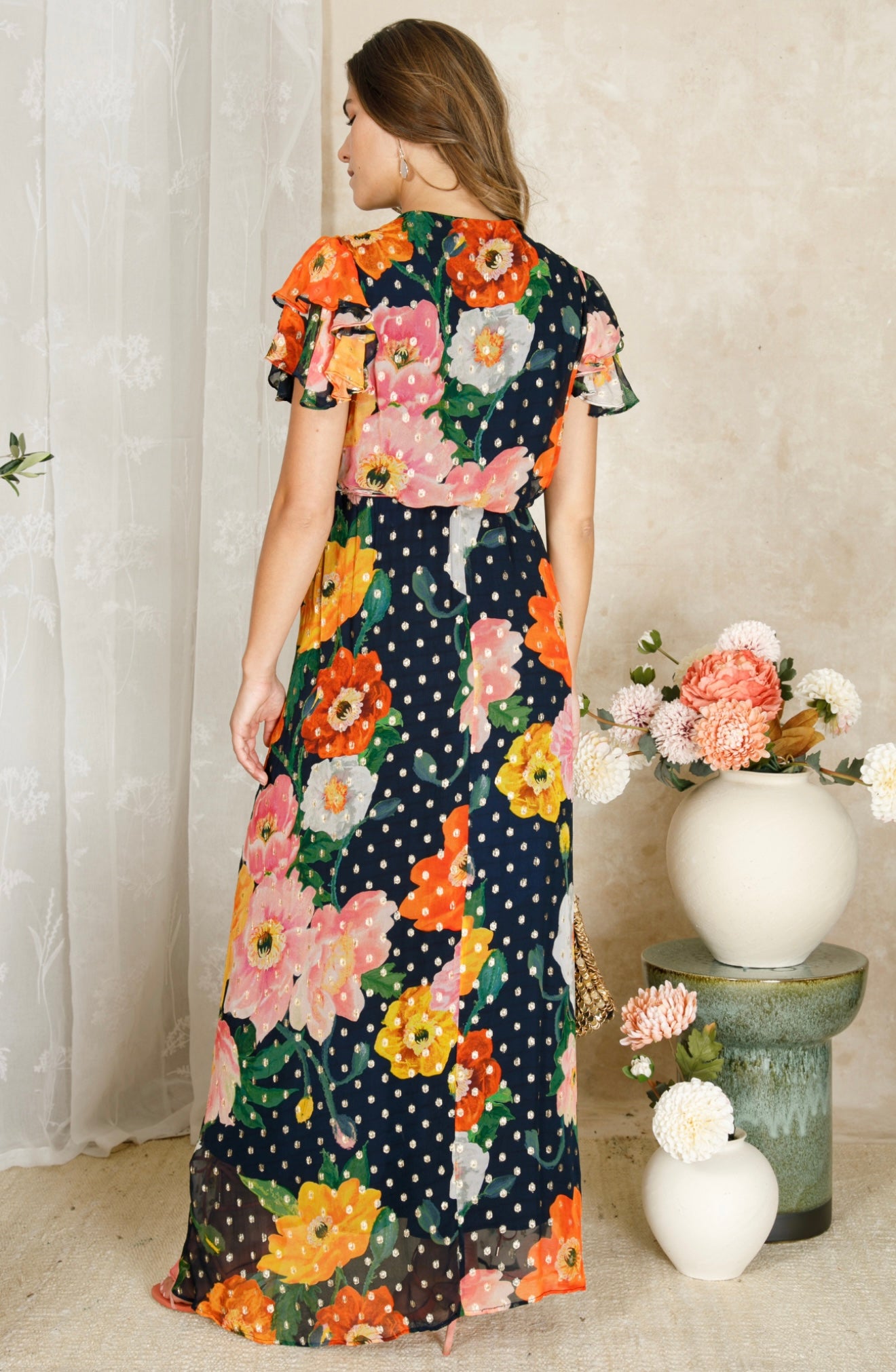 Hope & Ivy - MARLENE - Wrap Dress with Tie Waist and Flutter Sleeve