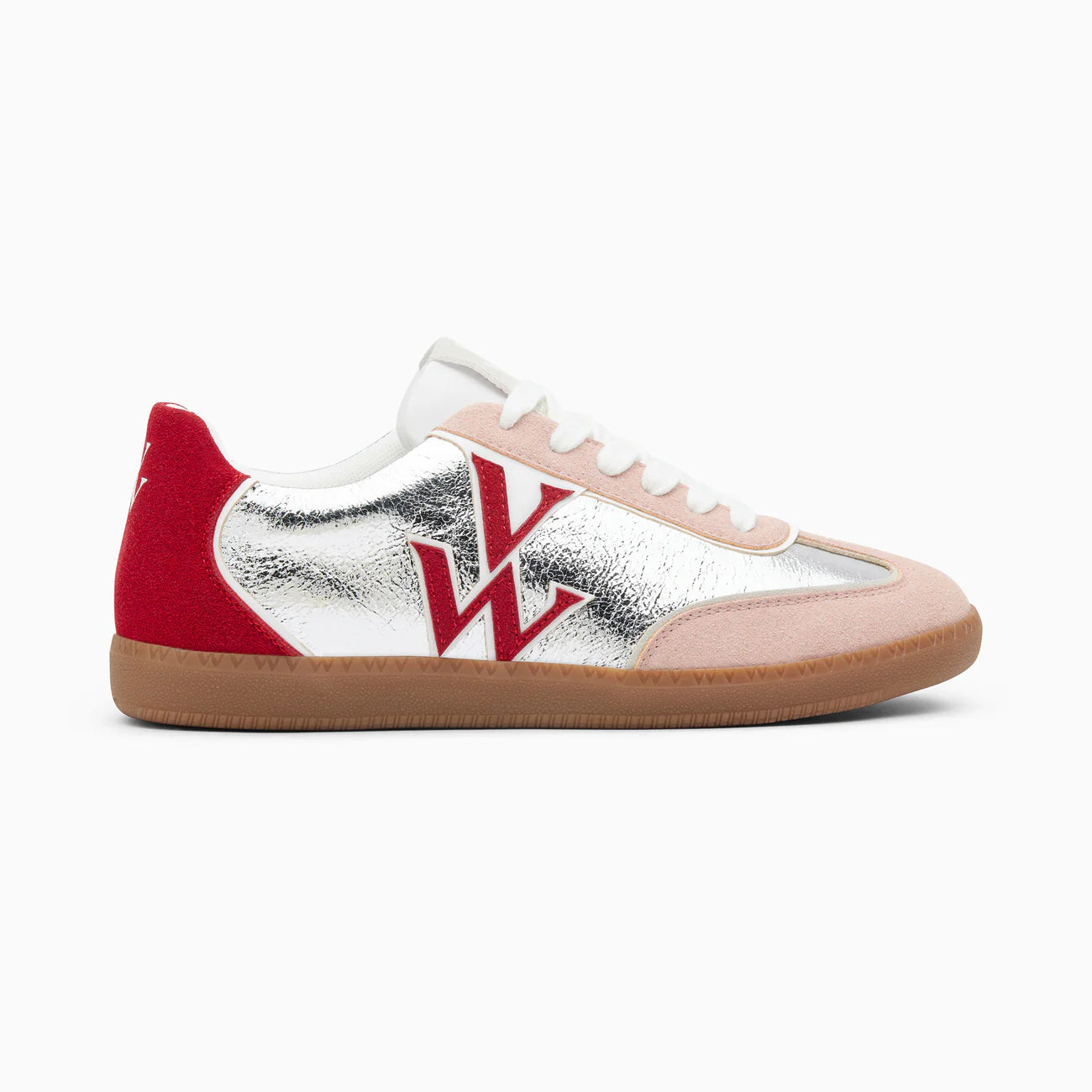 Vanessa Wu - CHARLIZE - silver and red monogram sneakers with retro sole