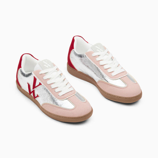 Vanessa Wu - CHARLIZE - silver and red monogram sneakers with retro sole