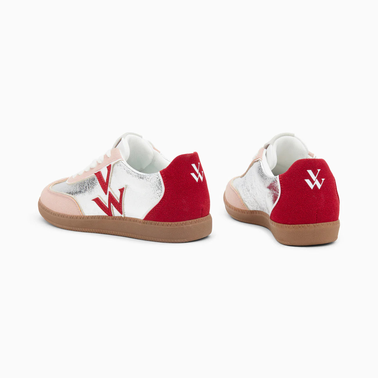 Vanessa Wu - CHARLIZE - silver and red monogram sneakers with retro sole