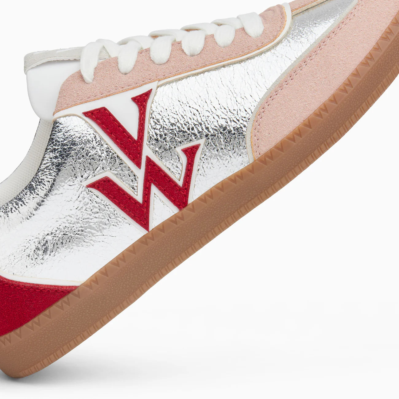 Vanessa Wu - CHARLIZE - silver and red monogram sneakers with retro sole