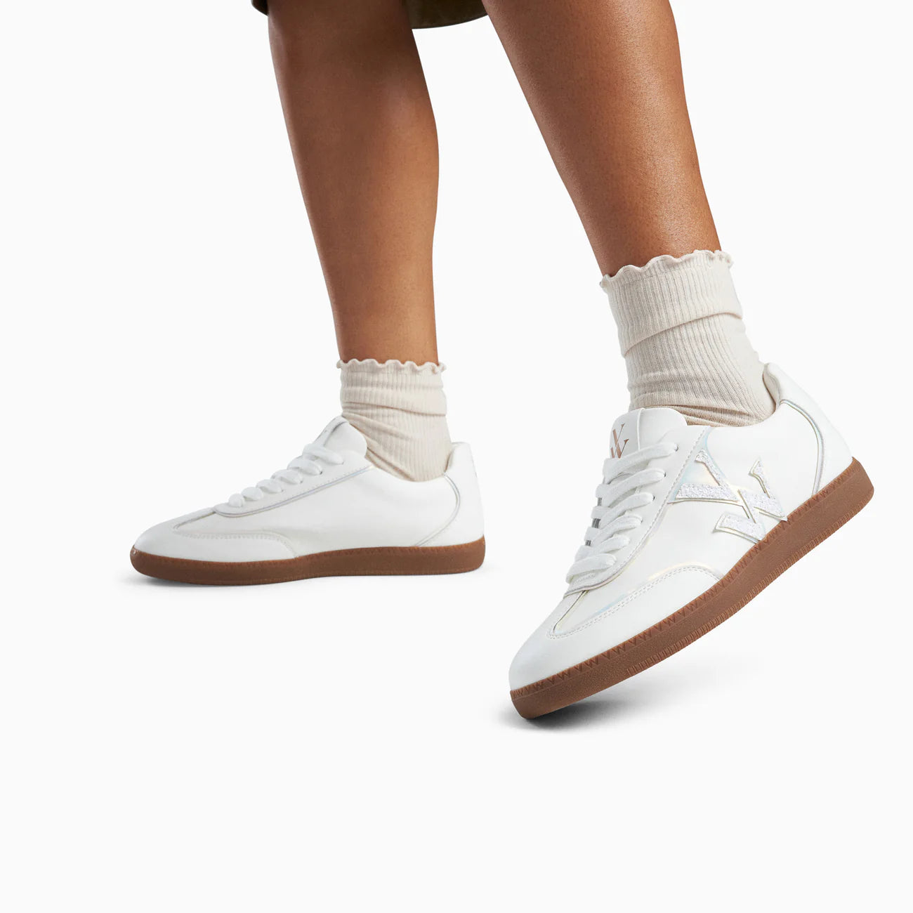 Vanessa Wu - CHARLIZE - white monochrome monogram sneakers with retro sole