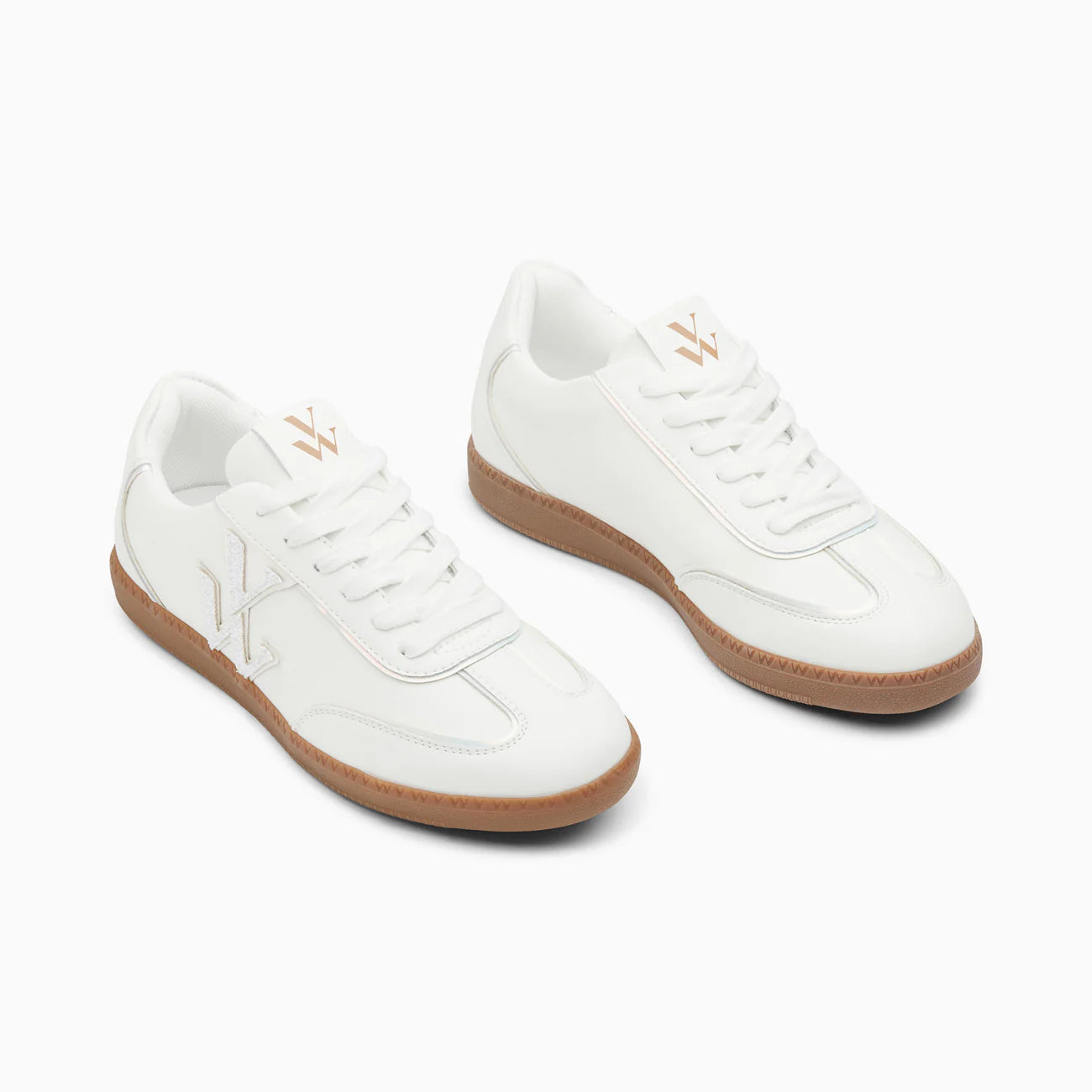 Vanessa Wu - CHARLIZE - white monochrome monogram sneakers with retro sole